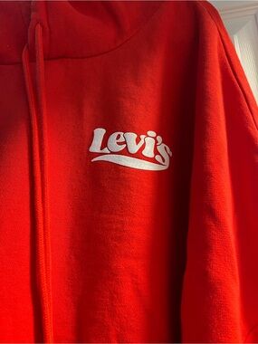 Levi's Red Cropped Pullover Hoodie with White Logo